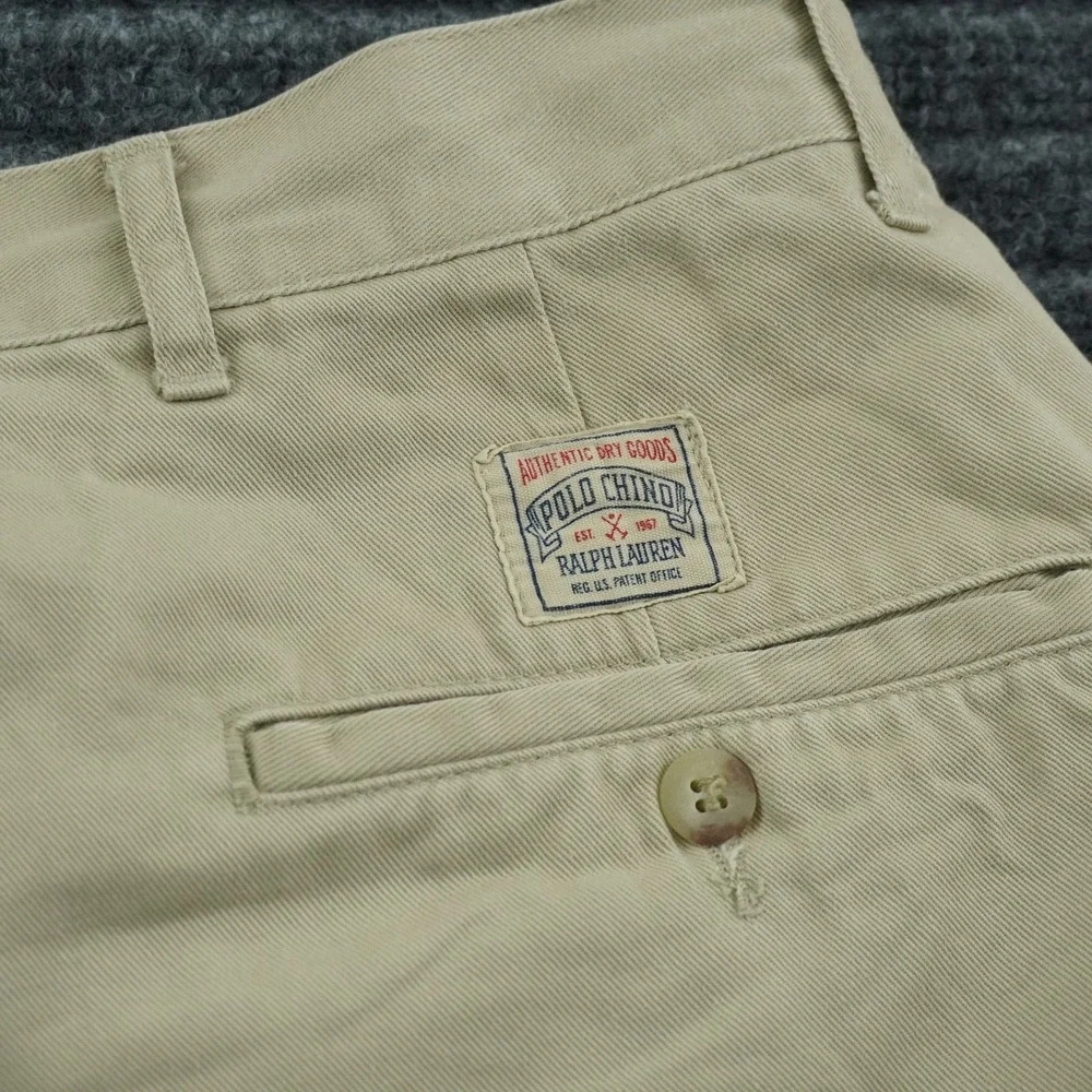 Vintage Polo Ralph Lauren Chino Pants Mens 36x31 Khaki Tan Pleated Cotton Twill